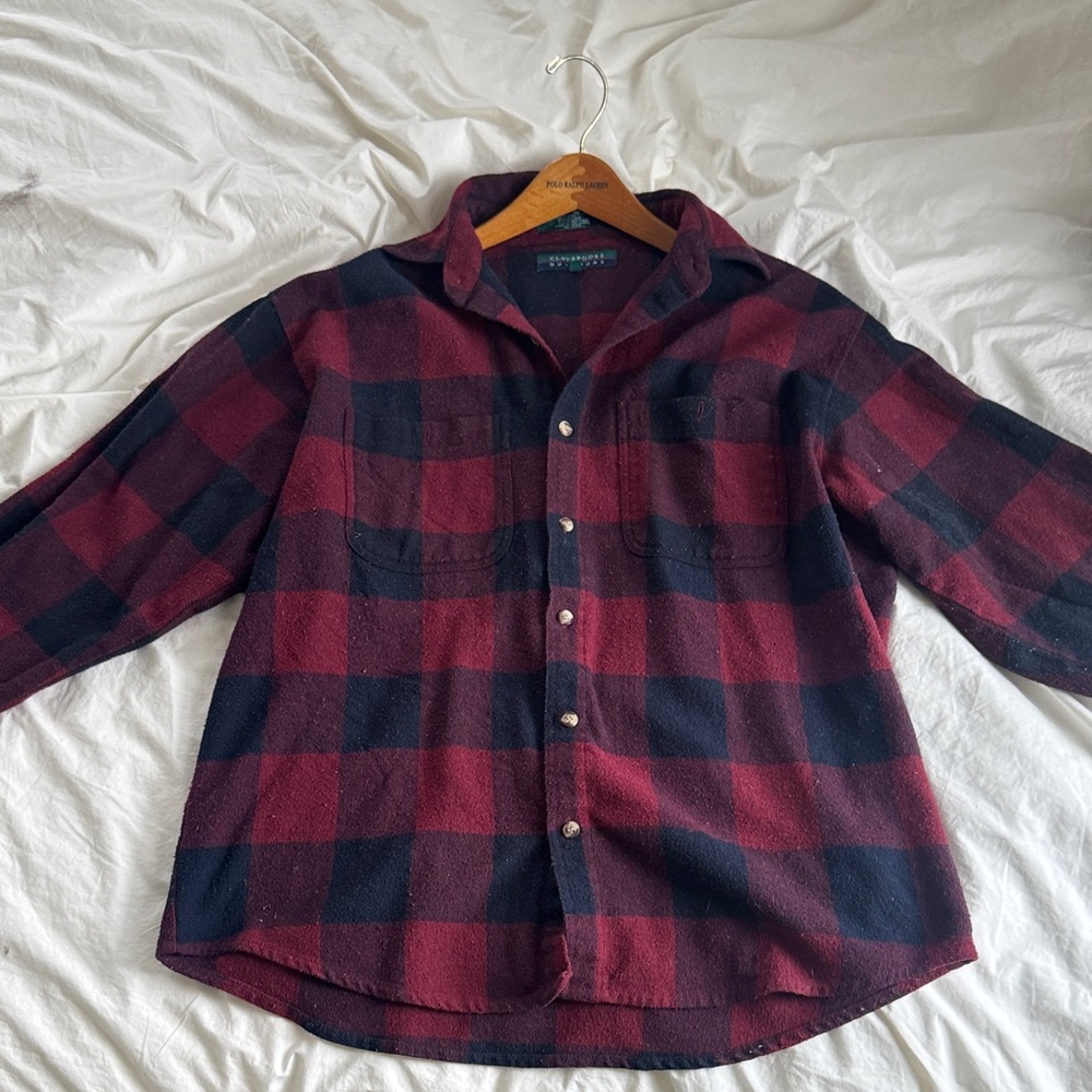 Men's Red and Black Plaid Button-Down Shirt